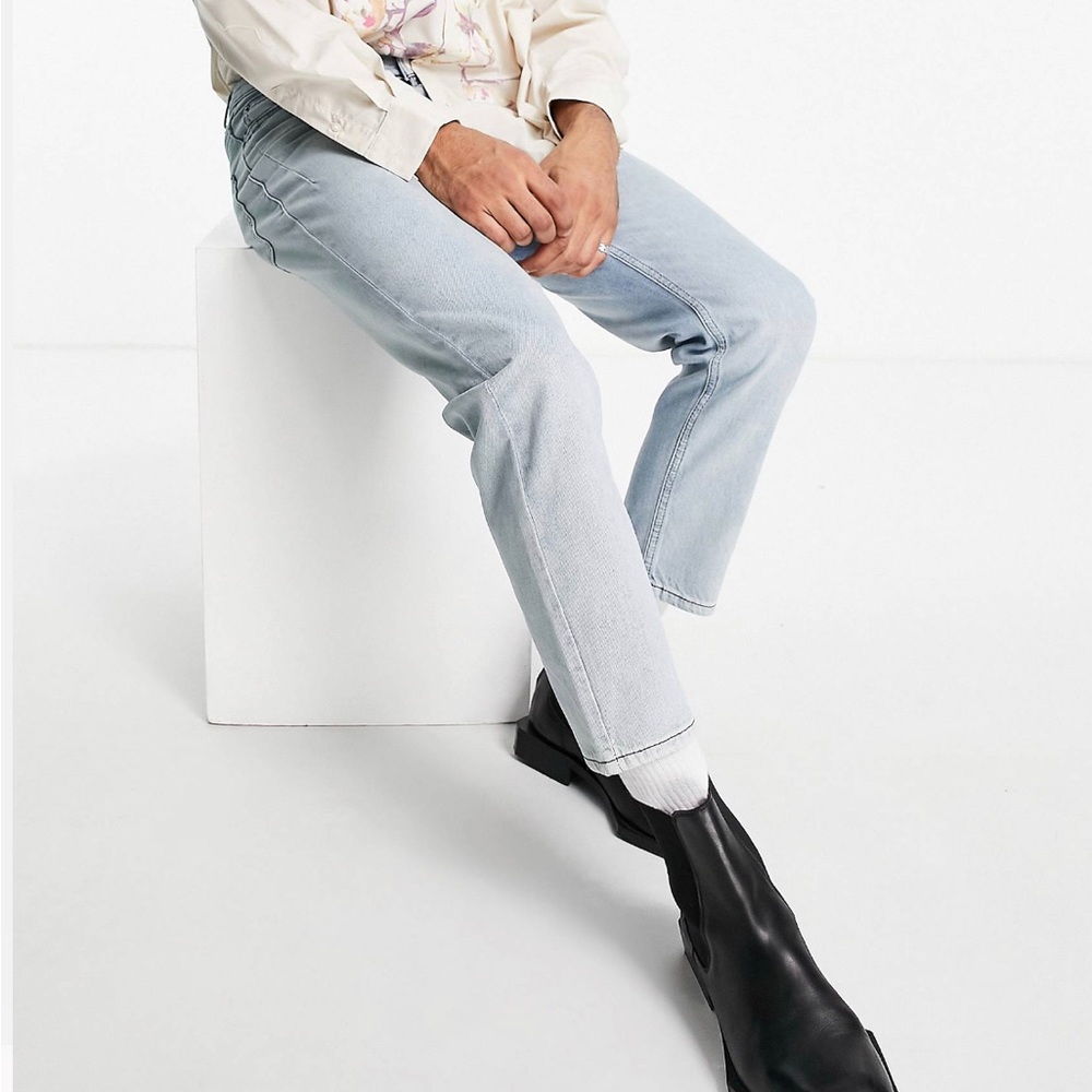Religion straight cropped rigid jeans in vintage blue